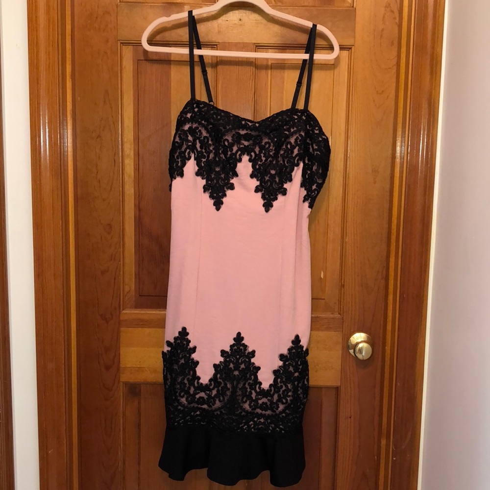 Beautiful pink & black lace fish tail sexy dress
